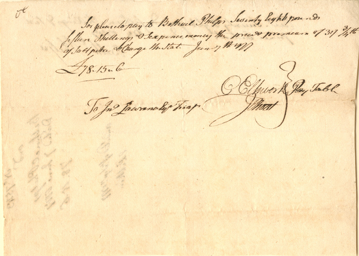 Connecticut Fiscal Paper signed by Oliver Ellsworth and J. Root